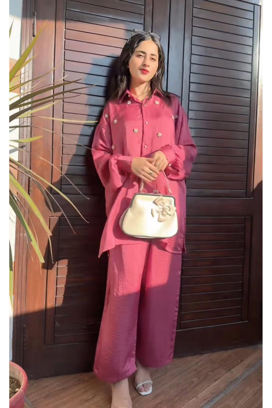 Pearl Detail Silk Co-Ord Set TS-51