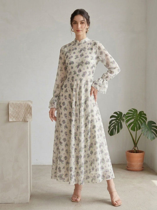 Women’s Premium Chiffon Printed Long Maxi Dress LF-38