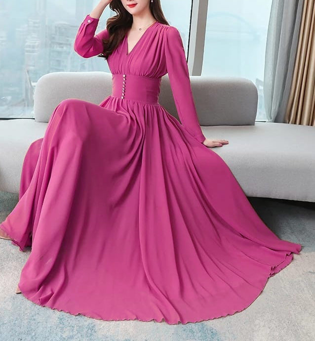 Women's Solid Color Plain Maxi Dress AX-109