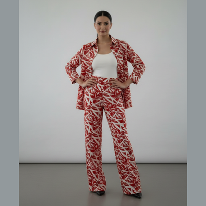 Red Abstract Print Khaddar Co-Ord Set TF-102