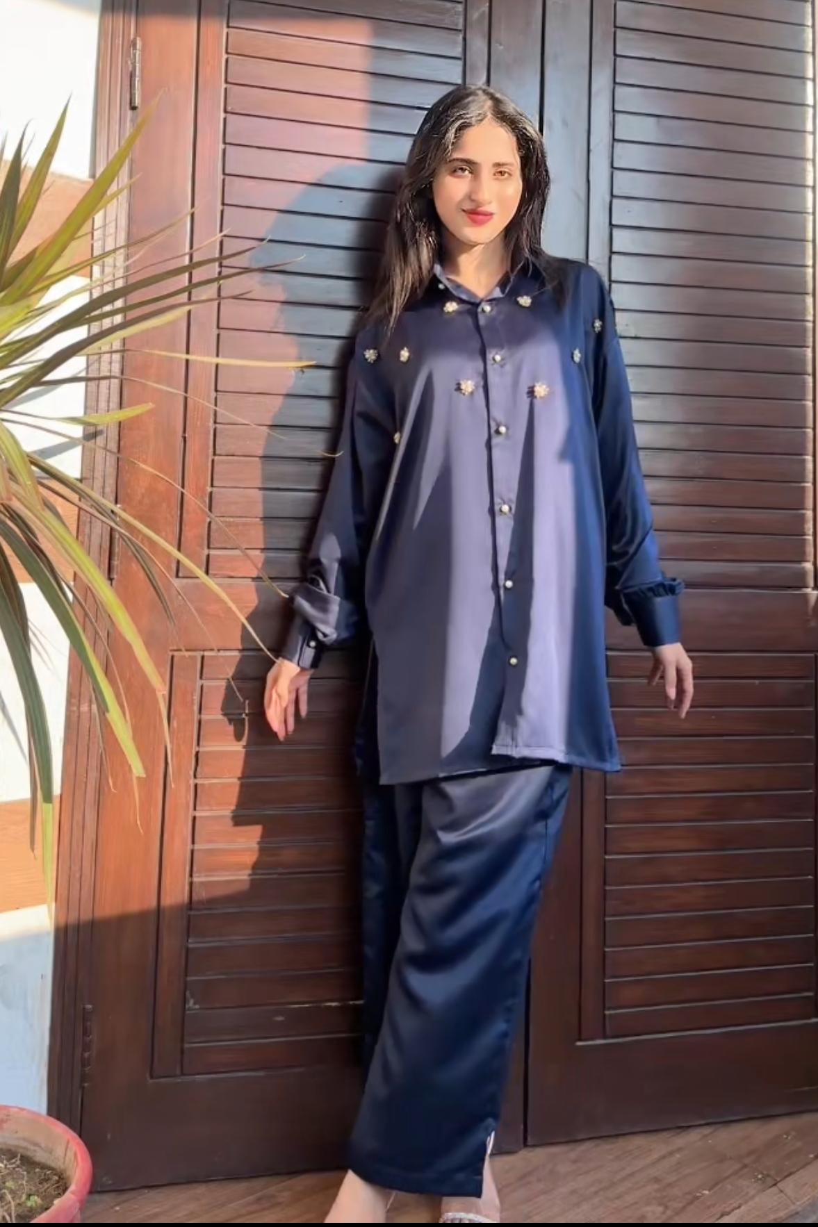 Pearl Detail Silk Co-Ord Set TS-51