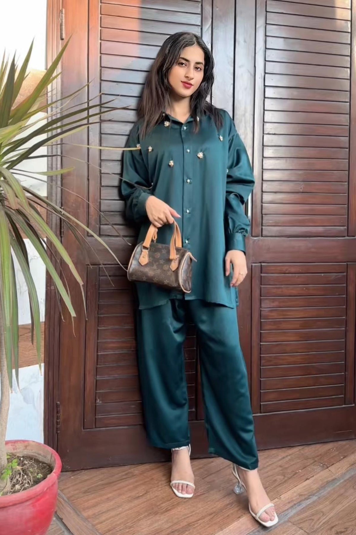 Pearl Detail Silk Co-Ord Set TS-51