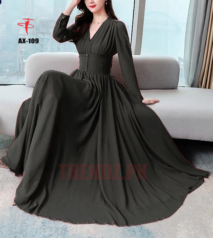 Women's Solid Color Plain Maxi Dress AX-109