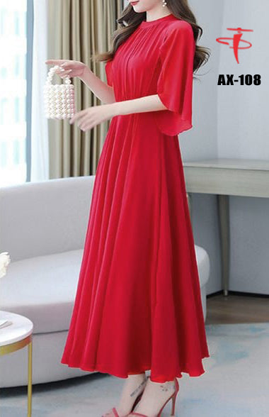 Women's Solid Color Plain Maxi Dress AX-108