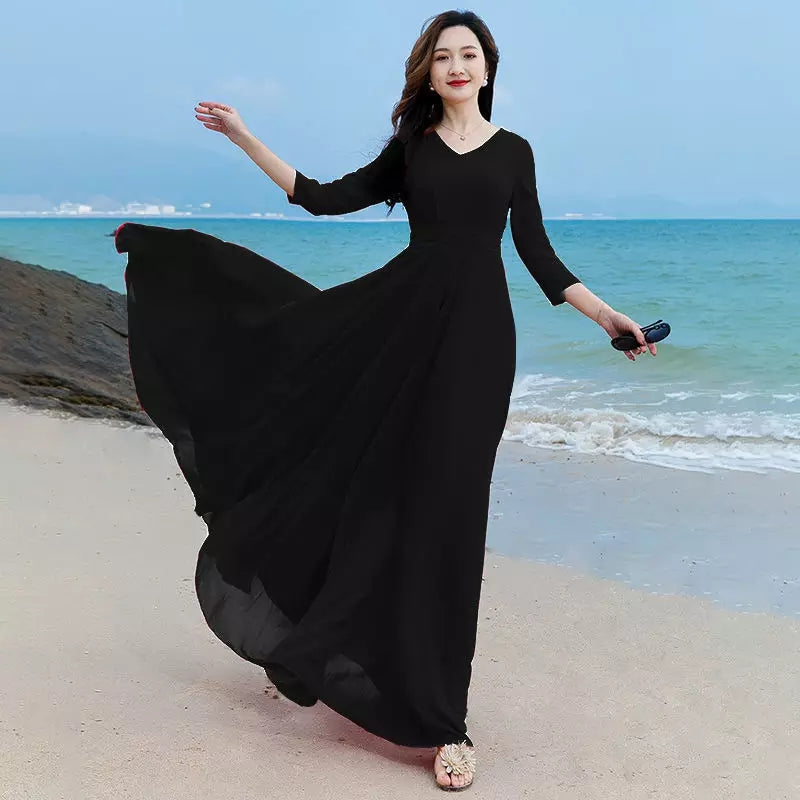Women's Solid Color Plain Maxi Dress AX-72