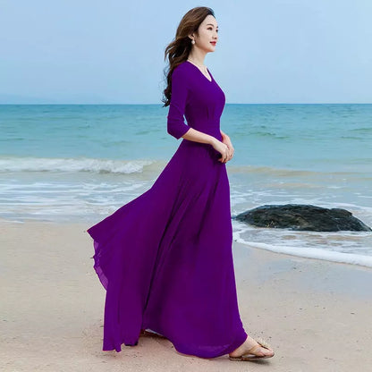Women's Solid Color Plain Maxi Dress AX-72