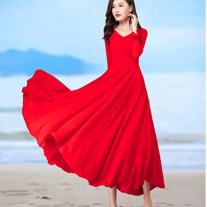 Women's Solid Color Plain Maxi Dress AX-72