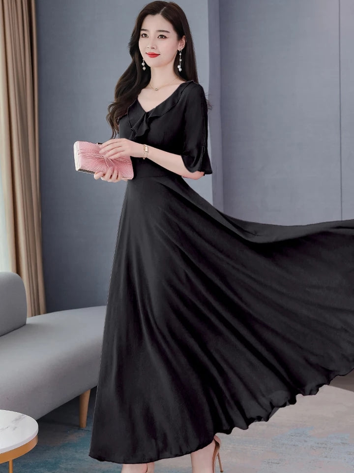 Women's Solid Color Plain Maxi Dress AX-77