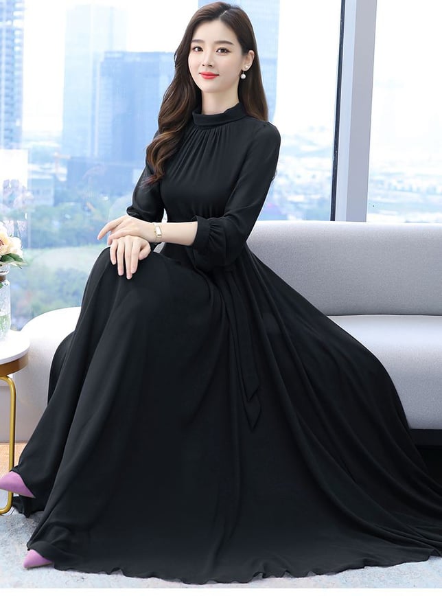 Women's Solid Color Plain Maxi Dress AX-87