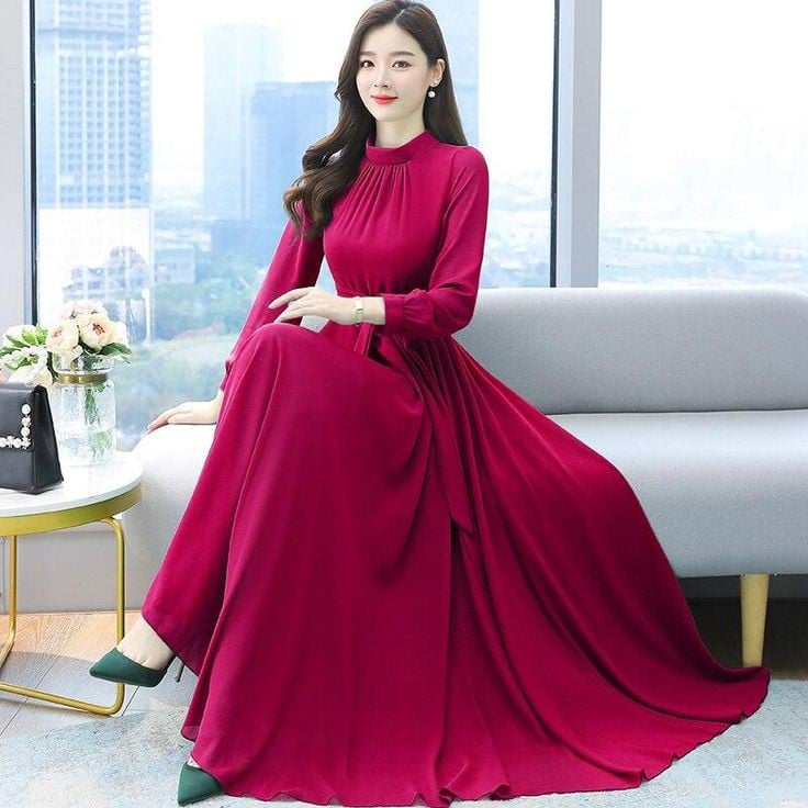 Women's Solid Color Plain Maxi Dress AX-87