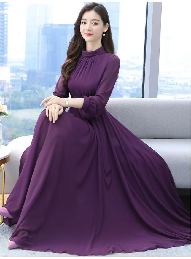 Women's Solid Color Plain Maxi Dress AX-87