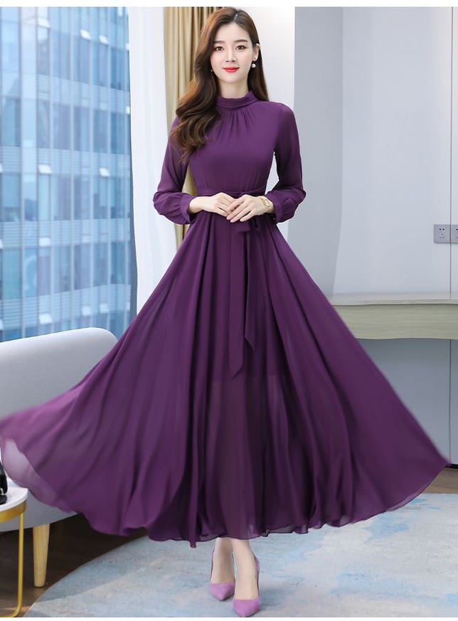 Women's Solid Color Plain Maxi Dress AX-87