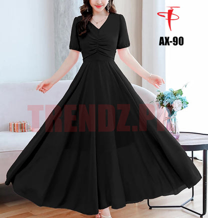 Women's Solid Color Plain Maxi Dress AX-90