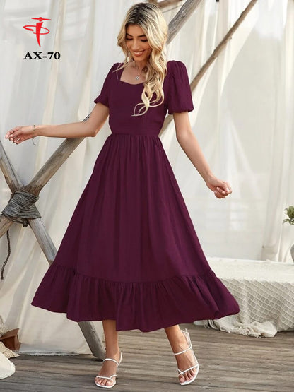 Women's Solid Color Plain Maxi Dress | Elegant Long Dress for Daily Wear, Casual & Party Use