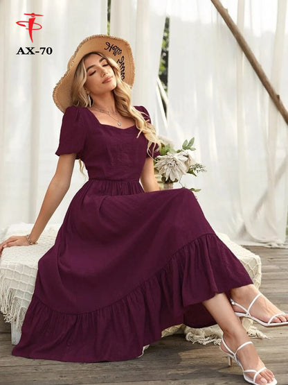 Women's Solid Color Plain Maxi Dress | Elegant Long Dress for Daily Wear, Casual & Party Use