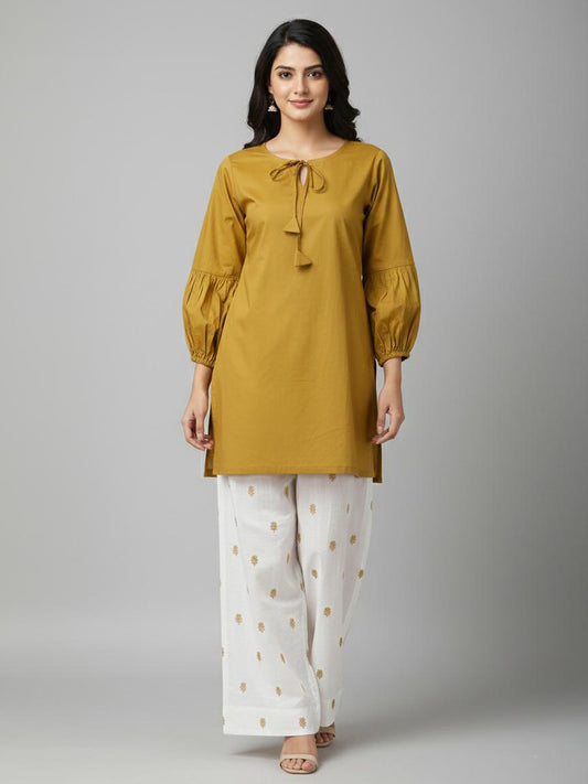 Mustard Elegance – Cotton 2PC Embroidered Suit