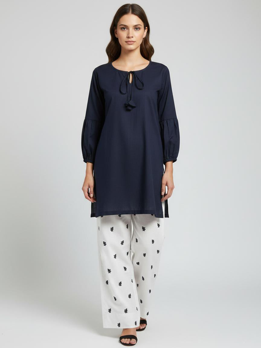 Blue Charm – Cotton 2PC Embroidered Suit
