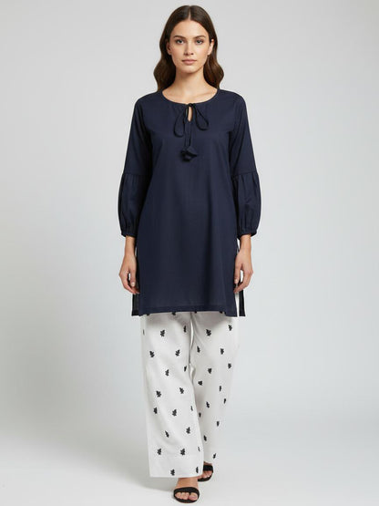 Blue Charm – Cotton 2PC Embroidered Suit