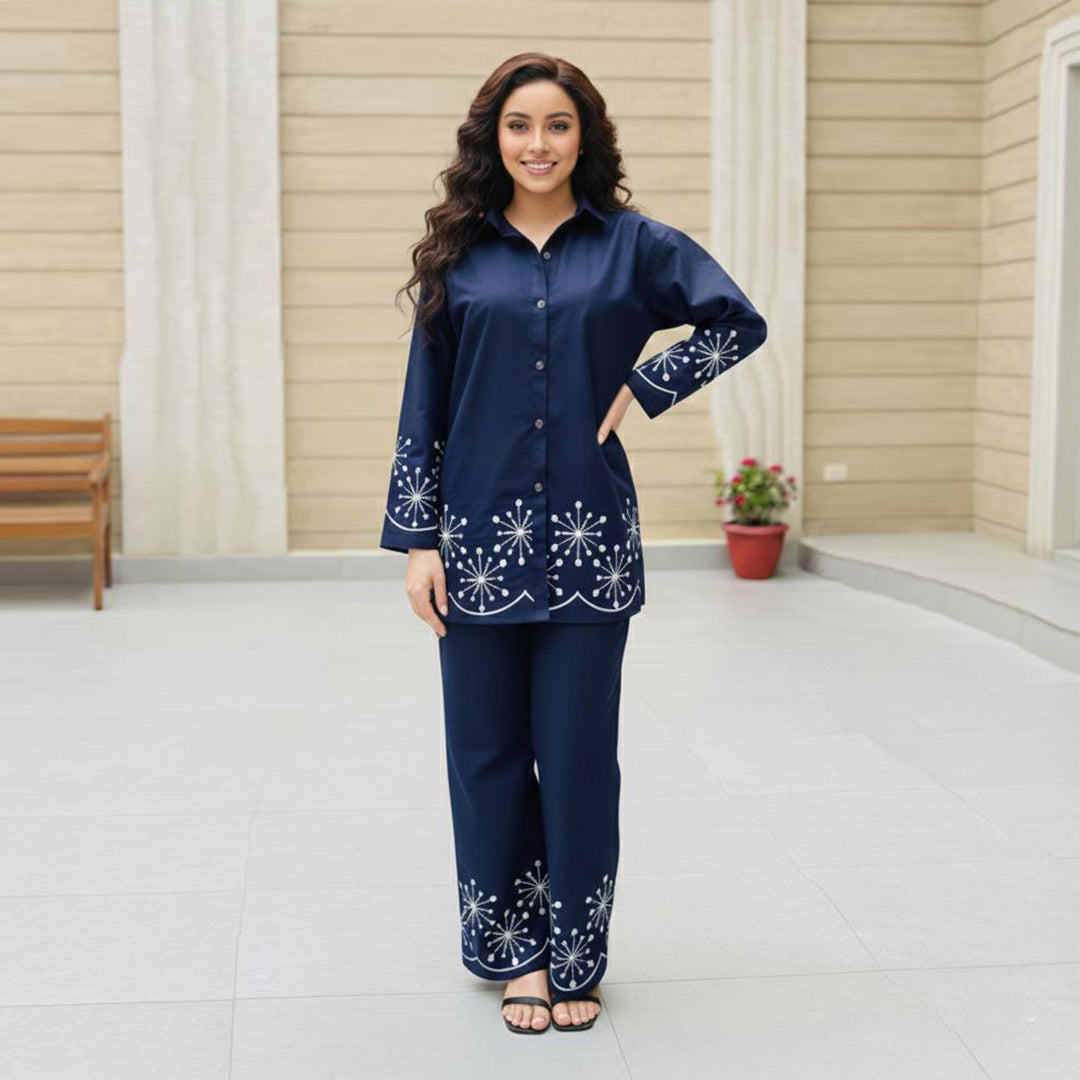 Dark Sapphire – Embroidered Co-Ord Set