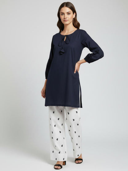 Blue Charm – Cotton 2PC Embroidered Suit