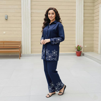 Dark Sapphire – Embroidered Co-Ord Set