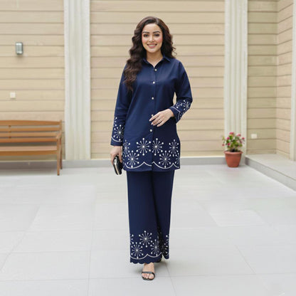 Dark Sapphire – Embroidered Co-Ord Set