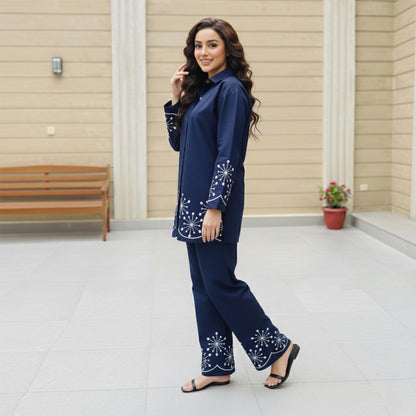 Dark Sapphire – Embroidered Co-Ord Set