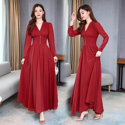 Women's Solid Color Plain Maxi Dress AX-109