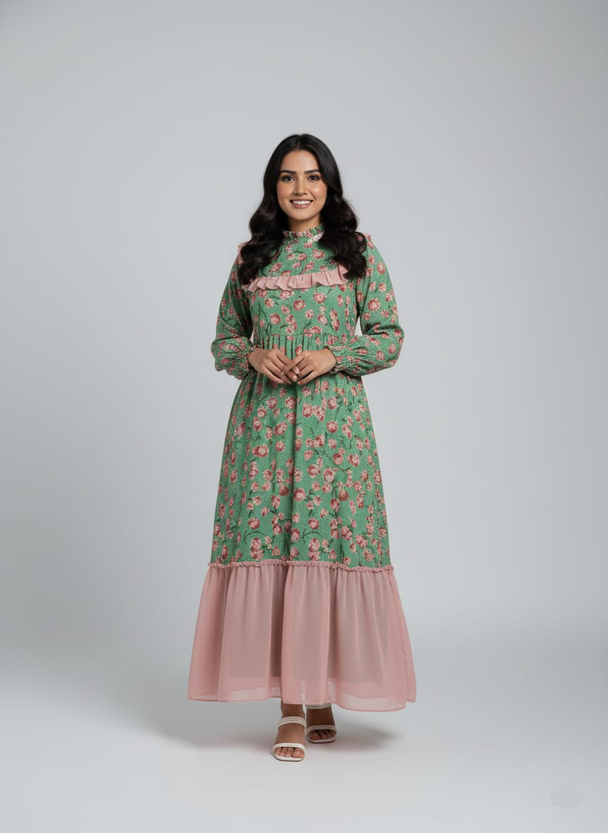 TRENDZ FASHION Premium Floral Chiffon Maxi Dress for Women