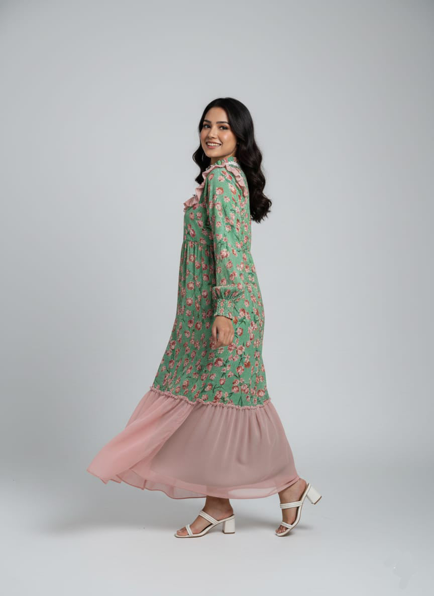 TRENDZ FASHION Premium Floral Chiffon Maxi Dress for Women