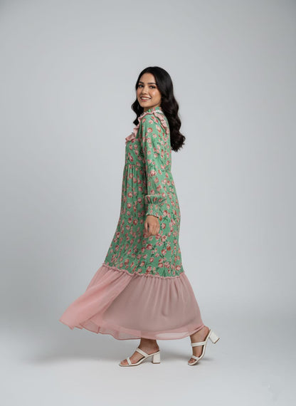 TRENDZ FASHION Premium Floral Chiffon Maxi Dress for Women