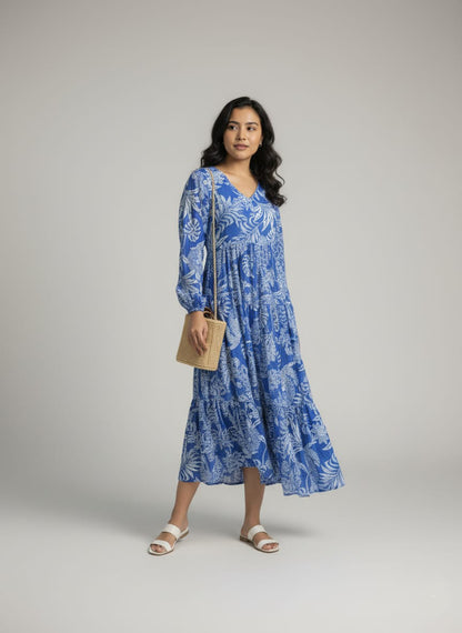 Women’s Premium Chiffon Printed Long Maxi Dress LF-35