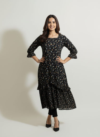 Women’s Elegant Floral Black Boski Maxi Dress