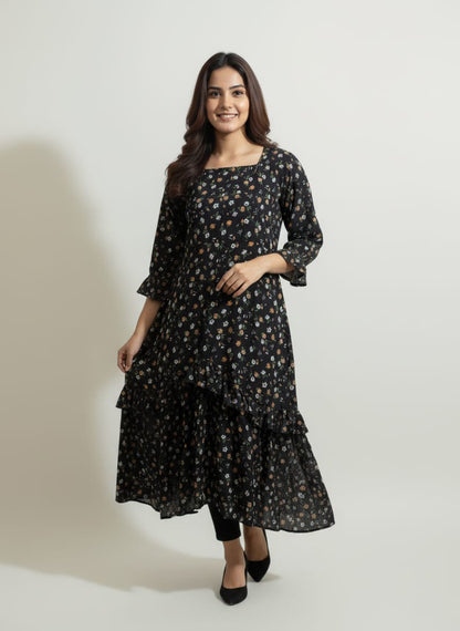 Women’s Elegant Floral Black Boski Maxi Dress