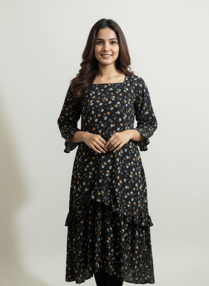 Women’s Elegant Floral Black Boski Maxi Dress