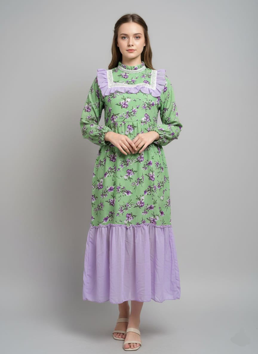 TRENDZ FASHION Premium Floral Chiffon Maxi Dress for Women