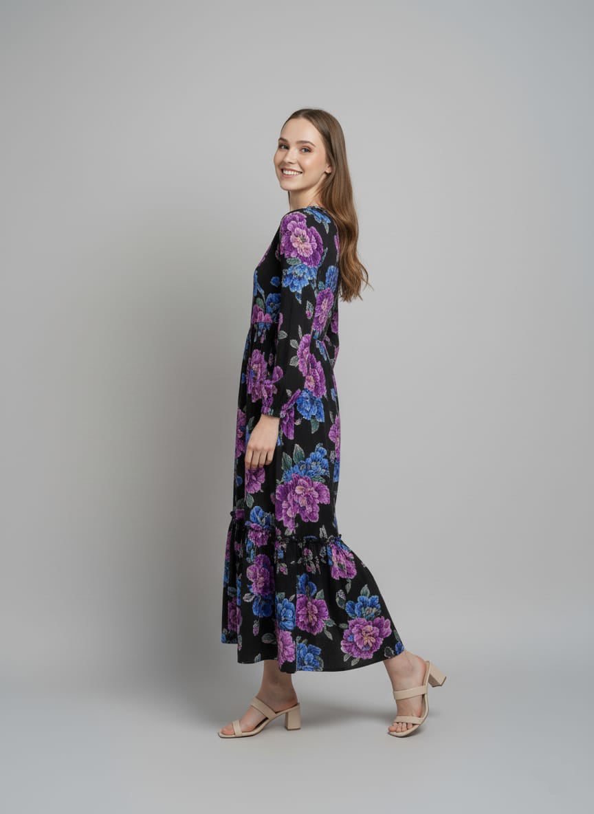 Women’s Elegant Black Floral Maxi Dress