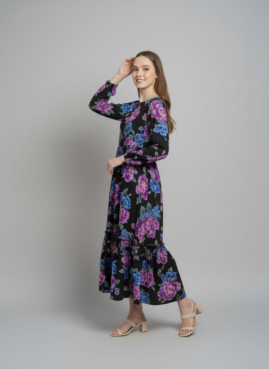 Women’s Elegant Black Floral Maxi Dress