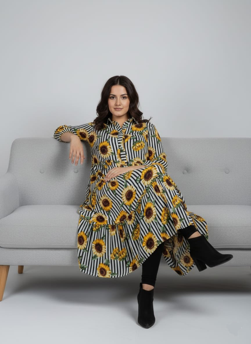 Women’s Premium Boski Sunflower Printed Long Maxi Dress