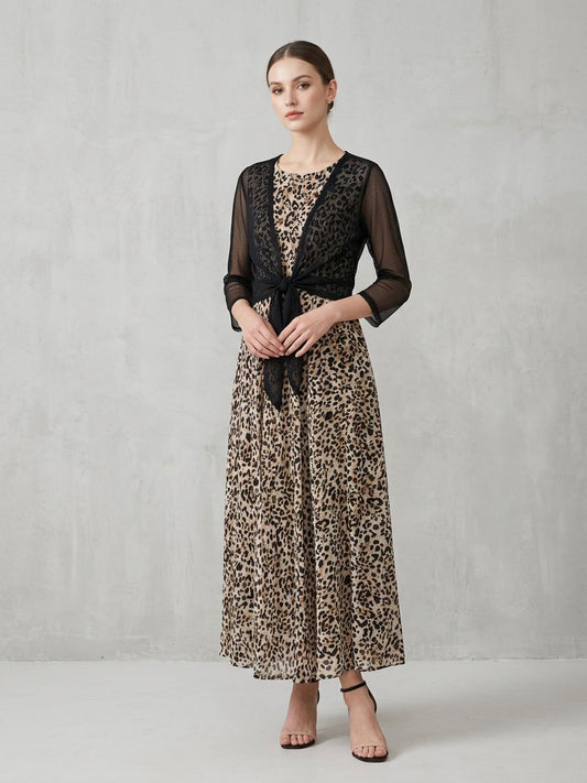 Premium Chiffon Floral Long Maxi with Front-Tie Jacket LF-40