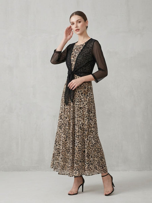 Premium Chiffon Floral Long Maxi with Front-Tie Jacket LF-40