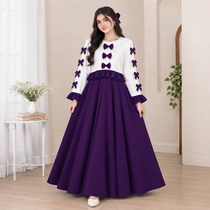 Korean Imported Wool Peach Bow Maxi Dress