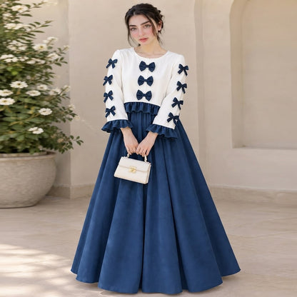 Korean Imported Wool Peach Bow Maxi Dress
