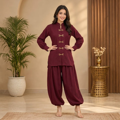 Trendy Loop-Style Shirt with Balloon Plazo Set BK-70
