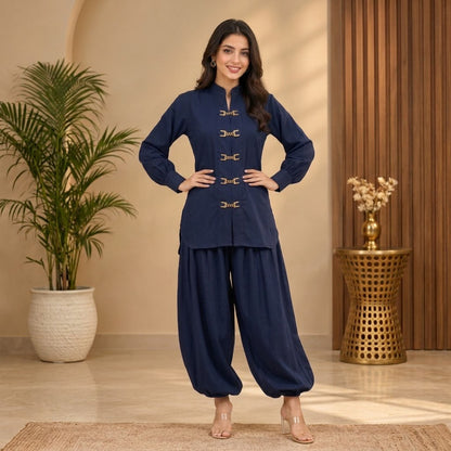 Trendy Loop-Style Shirt with Balloon Plazo Set BK-70