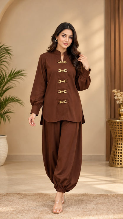 Trendy Loop-Style Shirt with Balloon Plazo Set BK-70