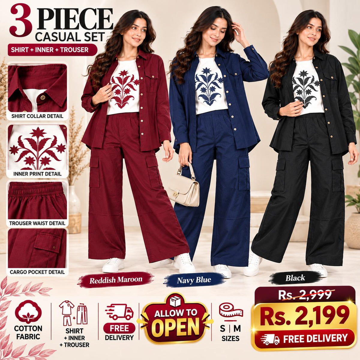 3-Piece Cotton Cargo Co-Ord Set