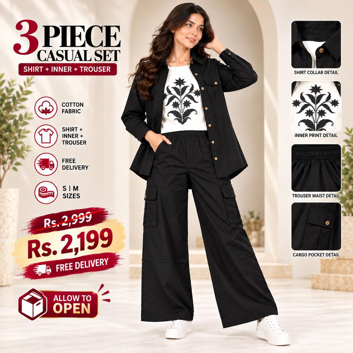 3-Piece Cotton Cargo Co-Ord Set