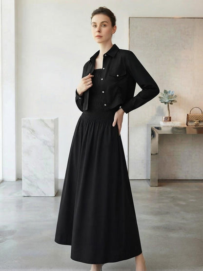 Premium Korean Imported Wool Peach 2PC Smocked Maxi Set - 60 | Cropped Shirt Style