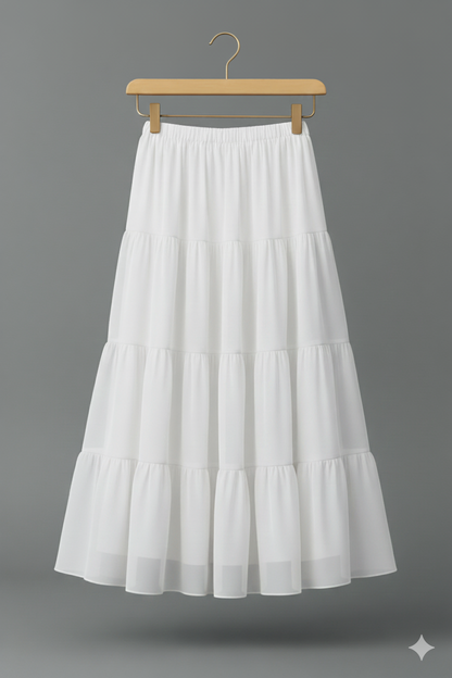 Flowy White Tiered Long Skirt